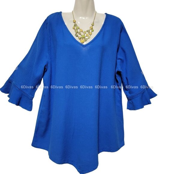 Blue top Blouse Oversized Loose Fitting Cotton Blouse Top- Size M - NEW! - Picture 1 of 5